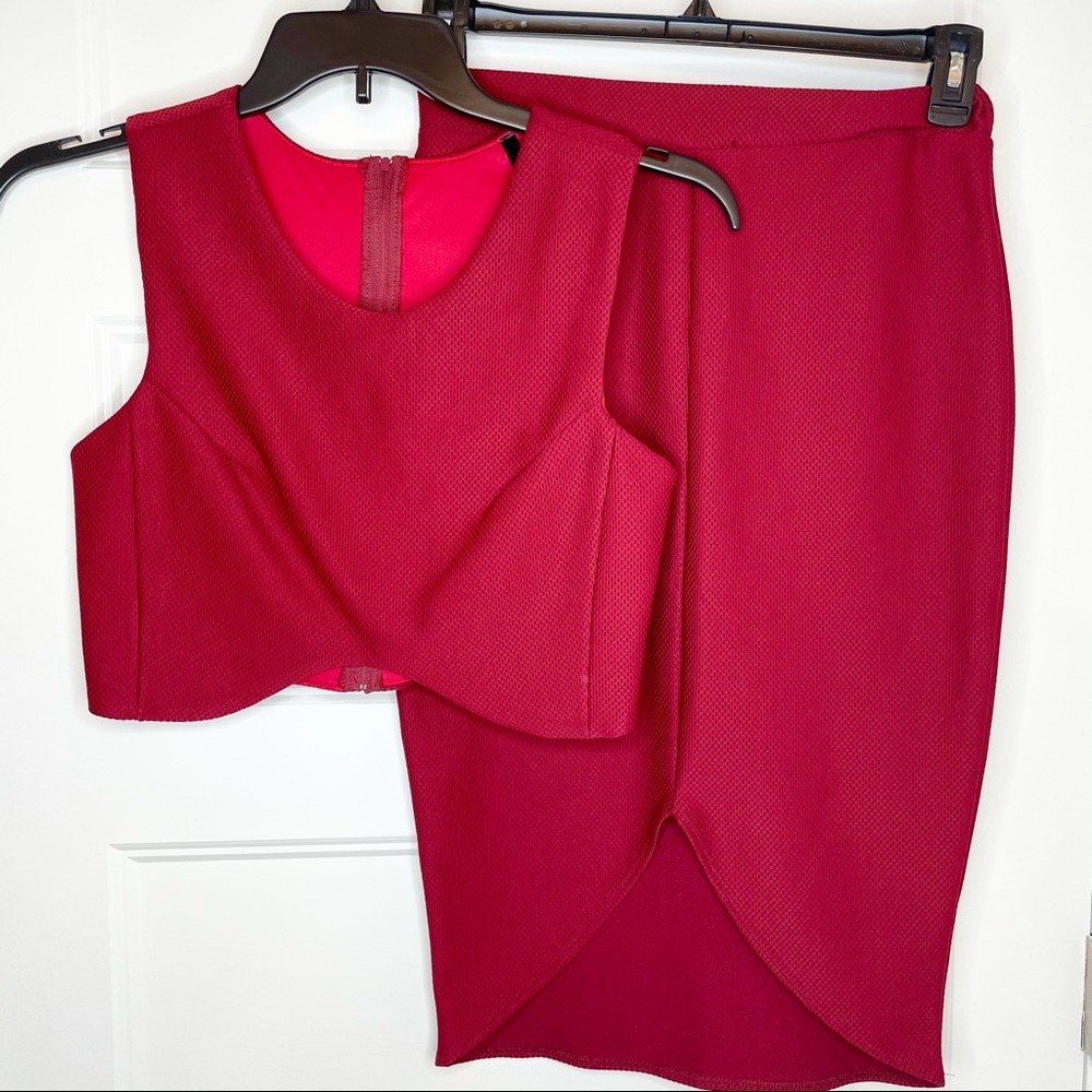 Textured Crop Top Pencil Skirt Set